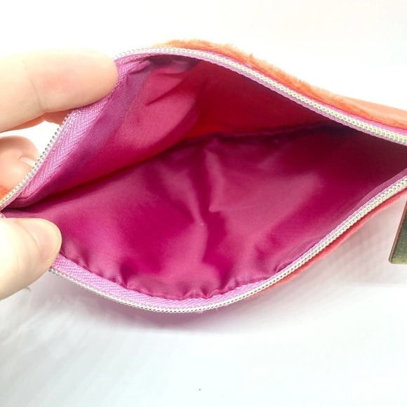 Pink, Red, and Orange Colorblock Fuzzy Cosmetics Makeup Bag - Picture 6 of 6